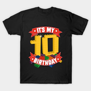 It's My Birthday 10th Years Old Block Building Boys Girls T-Shirt